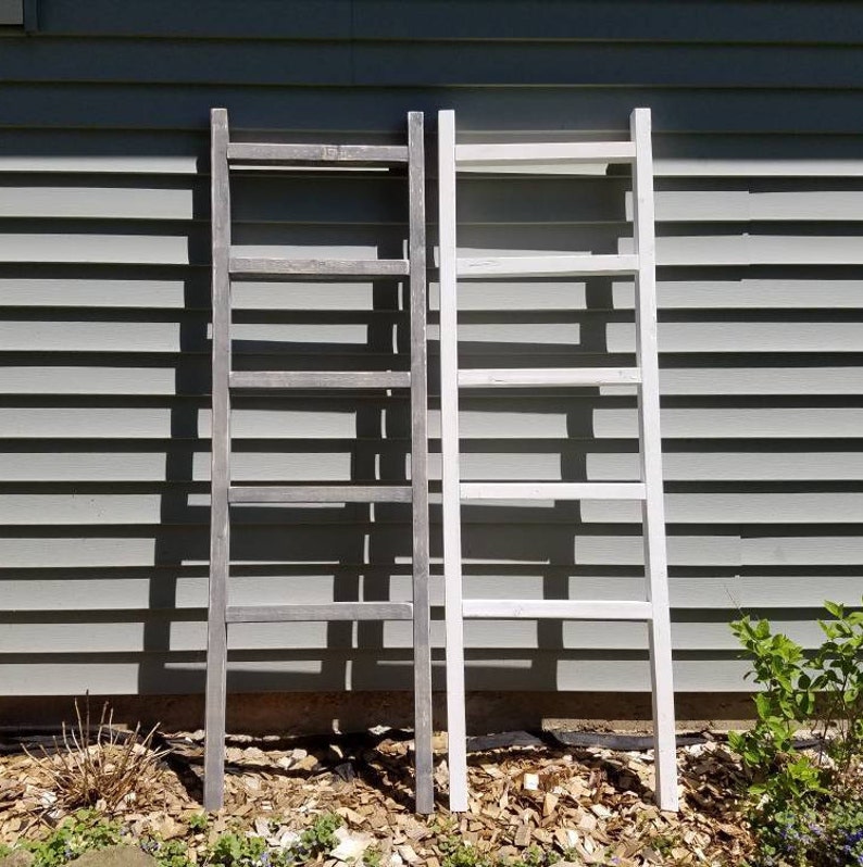 Rustic Reclaimed Weathered Hand Made Wood Towel Ladder Blanket Quilt Shabby Chic