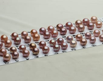 10-11mm  Round Edison pearl pair,metallic color pearls,purple/peach pearl pair.
