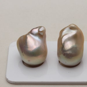 Natural Cream Greenish Fireball Pearl Pair, Natural Large Baroque Nucleus Pearl Pair, Flameball Pearls, PFBP002