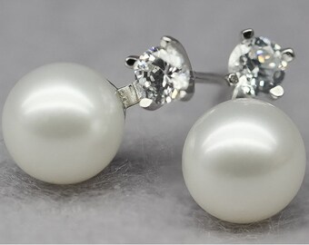 8-9mm bread round real cultured pearl earrings