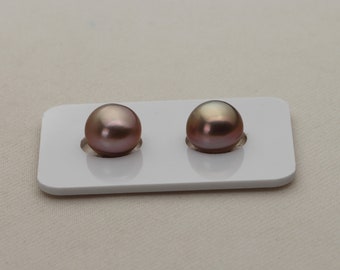 11-12mm natural metallic color pearl pair,round Edison pearls,strong luster fresh water pearl.