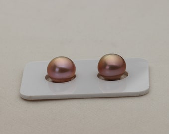 11-12mm Large Edison pearl pair,purple round pearls,metallic color fresh water pearl.