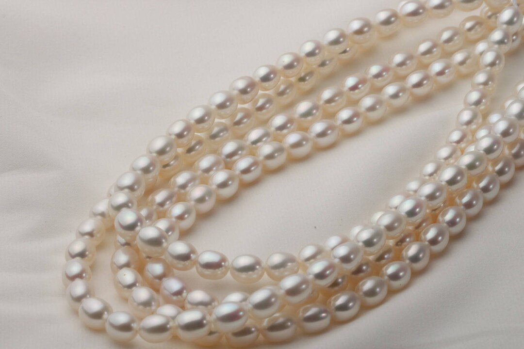 [LLOYD] 韓国☆Natural freshwater pearl 3mm Necklace 7.5-8.5mm Natural White Rice Pearl Necklace Strand, Teardrop