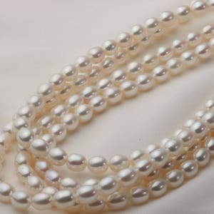 7.5-8.5mm Natural White Rice Pearl Necklace Strand, Teardrop Fresh Water Loose Pearl Strand, Drop Pearl, Seed Pearl Bead String, AAA quality