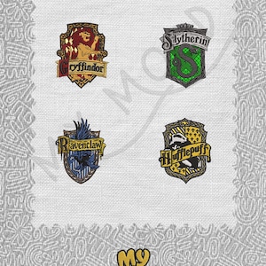 Set of 4 College badge School house Digitize Digital Machine Embroidery Design Pattern File Instant Download 13 formats Size 4x4