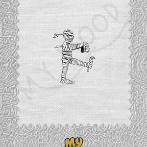 Archivo de diseño de bordado a máquina digital con diseño de momia pequeña y espeluznante de bestia nocturna para Halloween, descarga instantánea, 13 formatos, tamaño 1,34 x 1,61 pulgadas