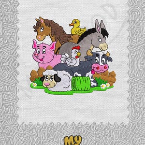 Animali da fattoria asino mucca maiale anatra cavallo Digitalizza il file del modello di ricamo a macchina digitale Download immediato 13 formati Dimensioni 4x4 5x7