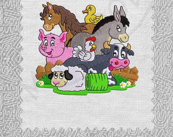 Farm animals donkey cow pig duck  horse Digitize Digital Machine Embroidery Design Pattern File Instant Download 13 formats Size 4x4 5x7