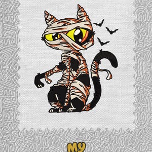 Halloween Horror creature Evil Mummy cat Digitize Digital Machine Embroidery Pattern File Instant Download 10 formats Size 4x4 - 6x6 & 7x5