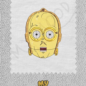 Machine Embroidery | Instant Download Digital Design | Hoops 4x4 5x7 | 13 Formats | Retro Golden Robot Face | Sci-Fi Inspired Android Patch