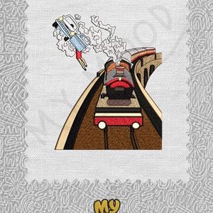 Train flying car Digitize Digital Machine Embroidery Design Pattern File Instant Download 13 formats Size 4x4 5x7