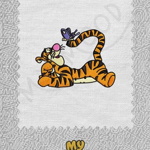 Tiger yellow butterfly cartoon Digitize Digital Machine Embroidery Pattern File Instant Download 13 formats Size 4x4 5x7