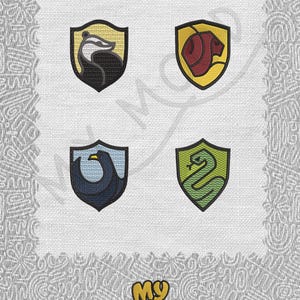 Juego de 4 diseños de bordado a máquina para insignias escolares / Bastidor de 4x4 + tamaño extra 1,5 alto con líneas / 13 formatos digitales / Archivo de descarga instantánea