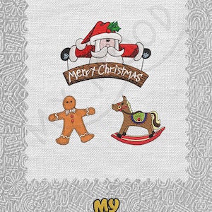 Xmas Vintage Christmas set 3 Cookieman Rocking horse santa sing Digital Machine Embroidery Design Instant Download 8 formats Size for 4x4