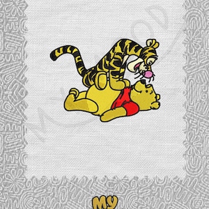 Tiger yellow bear cartoon Digitize Digital Machine Embroidery Pattern File Instant Download 13 formats Size 4x4 5x7