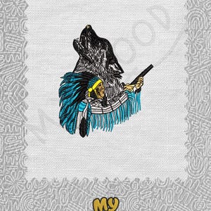 Esprit animal amérindien loup couleur plumes numériser numérique motif de broderie Machine téléchargement immédiat 13 formats taille 4 x 4