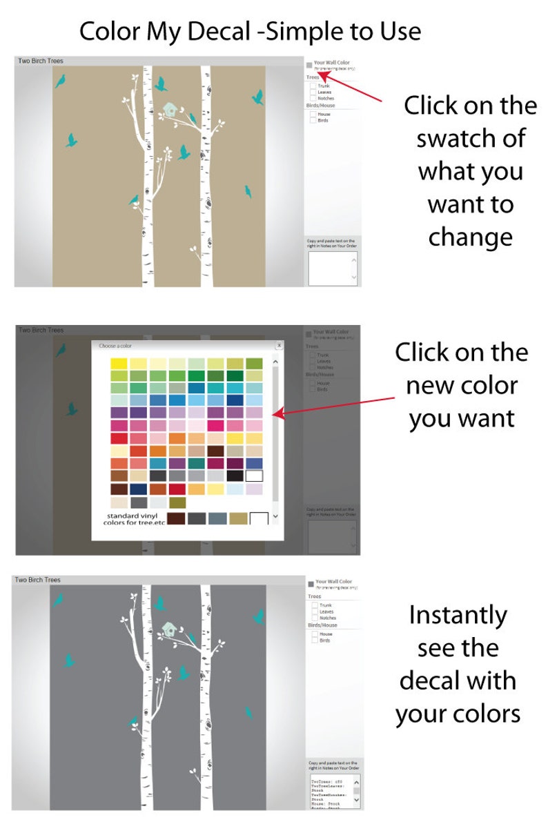 Custom Birch Trees with Birds and Bird House, Tree Wall Decals, Nature Wall Decals, Forest Wall Decals, Bird Decal NBT image 2