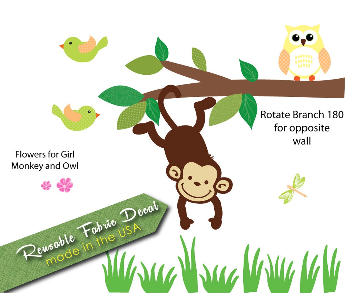 Monkey Decal on Branch Nursery Wall Decals Monkey Stickers Etsy