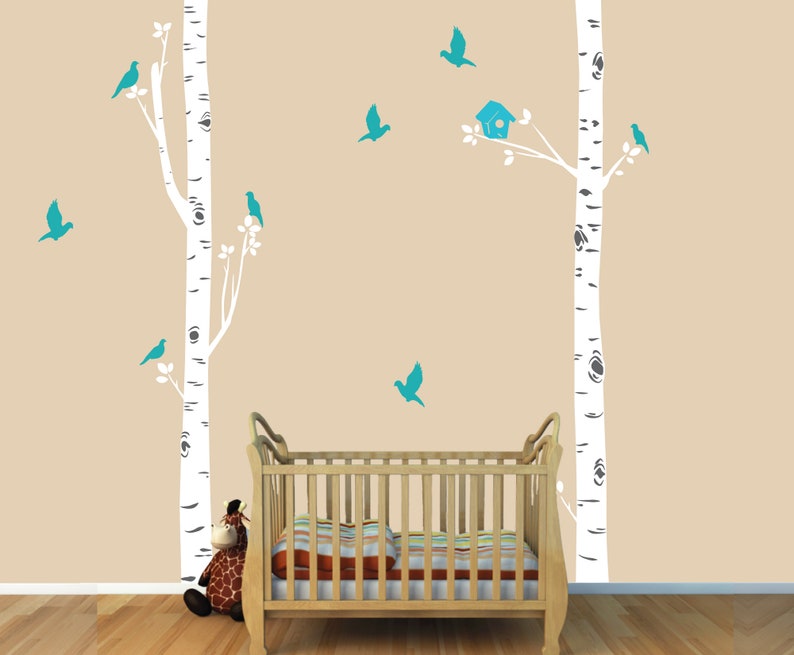 Custom Birch Trees with Birds and Bird House, Tree Wall Decals, Nature Wall Decals, Forest Wall Decals, Bird Decal NBT image 7