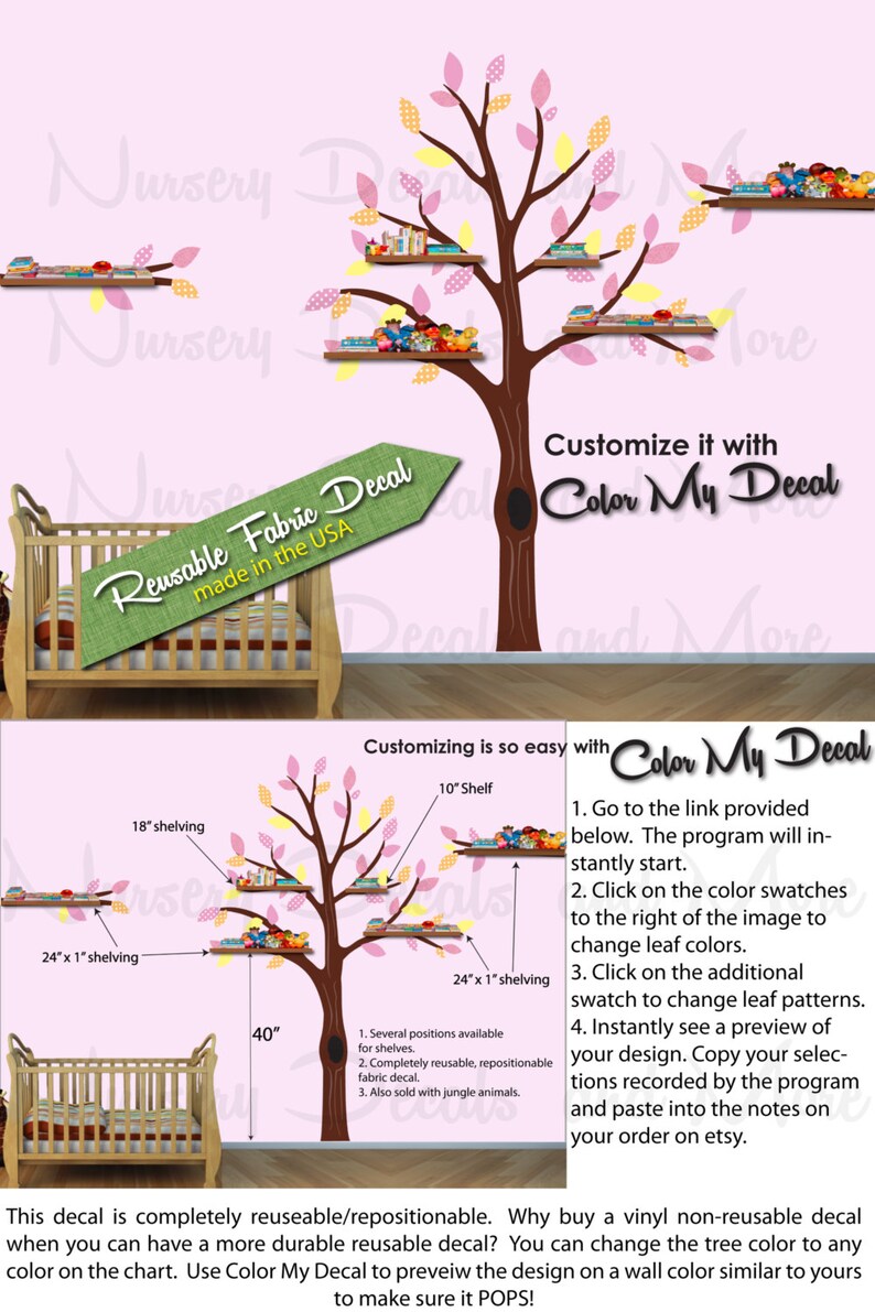 Expedition Tree Only ETO Tree with Knot, PeachyPink Tree Wall Decal for Shelves