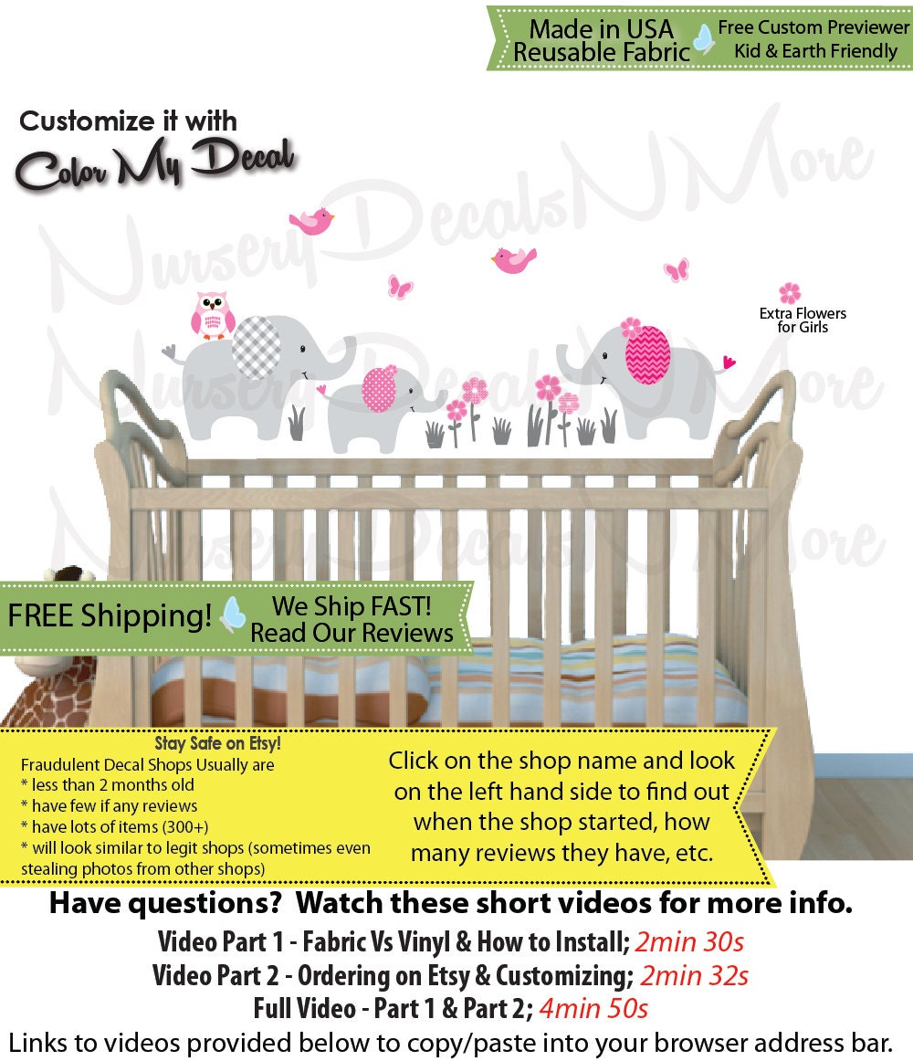 Cute Baby Elephants Wall DecalsNursery Wall Decals Elephant Etsy