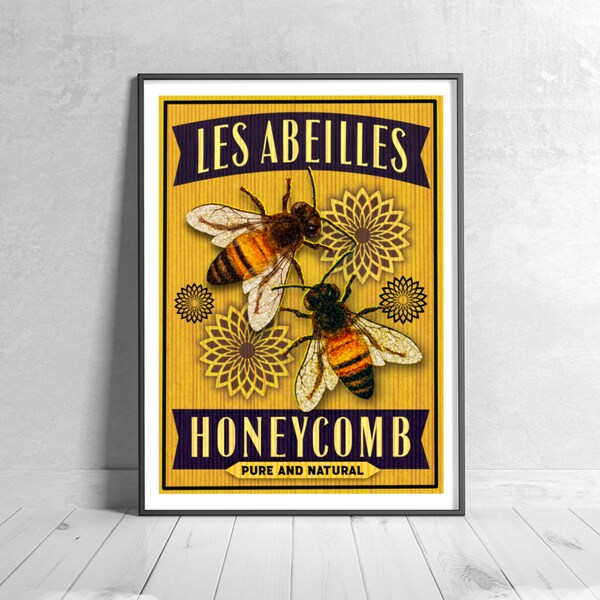 Les Abeilles Honeycomb Art Print | Bee Print | Honey Print | Beekeeping |Dining room Art | Food Print | Gallery Wall Print | Gift Idea