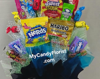 Candy Box Candy Bouquet - Grad Gift Hand Held Basket Goodies! Show how Proud you are! Stands 14 inches high