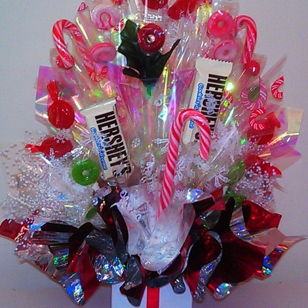 CANDY CANE HOLIDAY Candy Bouquet in a Bursting Present! Great Office Gift! 3 Packs Also Available @ Special Prices! Happy Holidays!