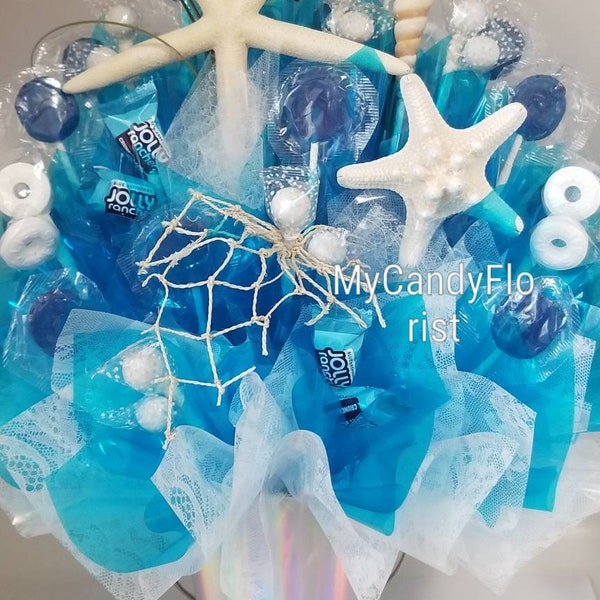 Beach CENTERPIECE w/ Edible Favors! Elegant Candy Bouquet w/ Starfish, Sea Shells & More! Perfect for a Wedding or a Birthday!