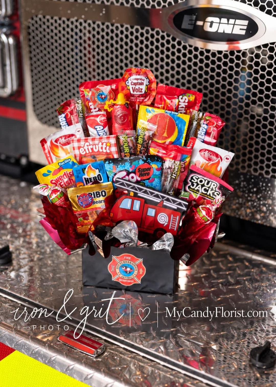 Firefighter Candy Bouquet - a Hero, Retirement, Graduation Fireman Rescue