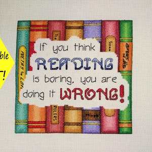 Cross Stitch KIT - Reading Cross Stitch - Books Cross Stitch - Book Pattern - DIY Cross Stitch supplies included