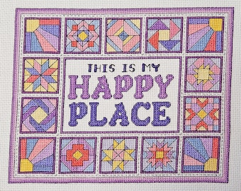 Happy Place Quilt Blocks Cross Stitch Pattern - digital download