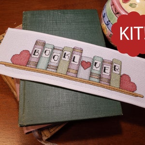 Counted Cross Stitch Kit / Book Lover Bookmark / gift for woman / gift for book lover / DIY printable project