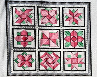 Quilt Blocks 11 / Carnations - Cross Stitch Pattern for quilters crafters men women
