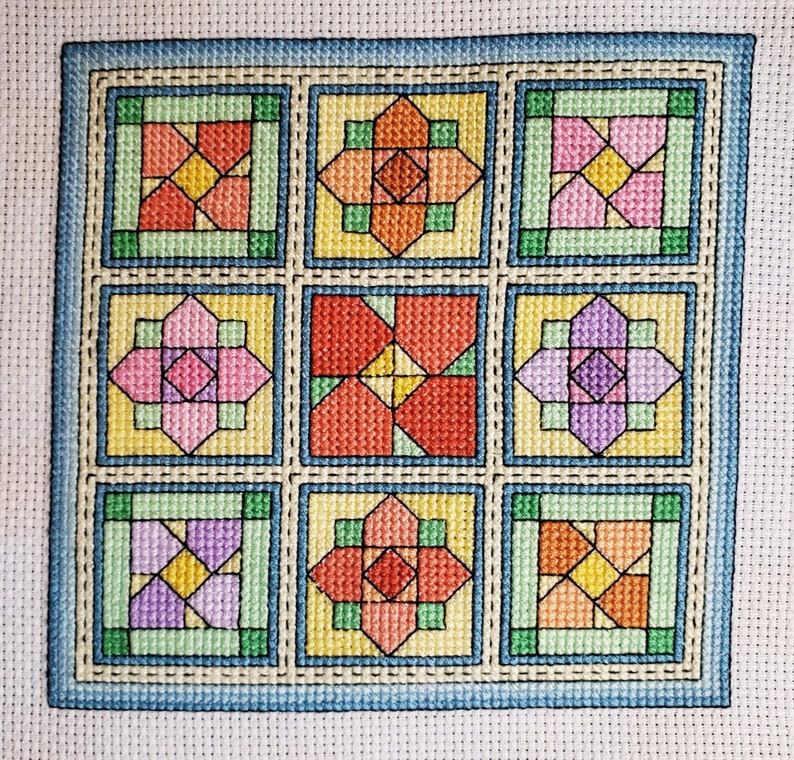 Cross Stitch Pattern of Quilt Blocks Spring Flowers quilt Etsy