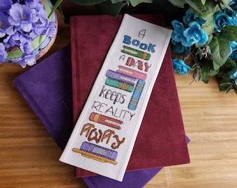 Counted Cross Stitch Pattern / Book A Day Bookmark / digital printable pattern  / gift for reader Christmas birthday
