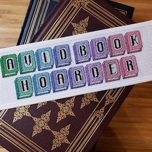 Cross Stitch Bookmark Pattern - Avid Book Hoarder - for Download and Printing - DIY Digital Pattern - Christmas Gift for Reader