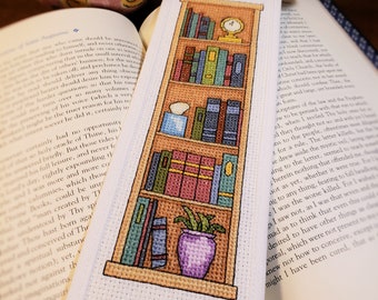 Cross Stitch Bookmark - Bookcase - DIY Cross Stitch - DIY Project - Digital Download- Printable Pattern - Books - for Readers