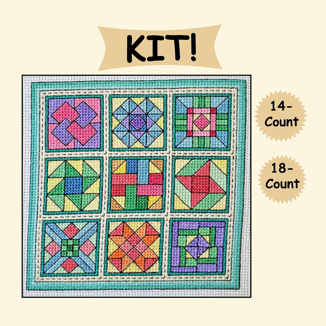 Kaleidoscope Quilt Blocks Cross Stitch Kit DIY or Gift for Craft Quilt