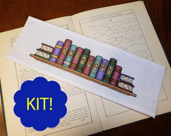 Row of Books Cross Stitch Bookmark Kit: DIY Book Lover Gift