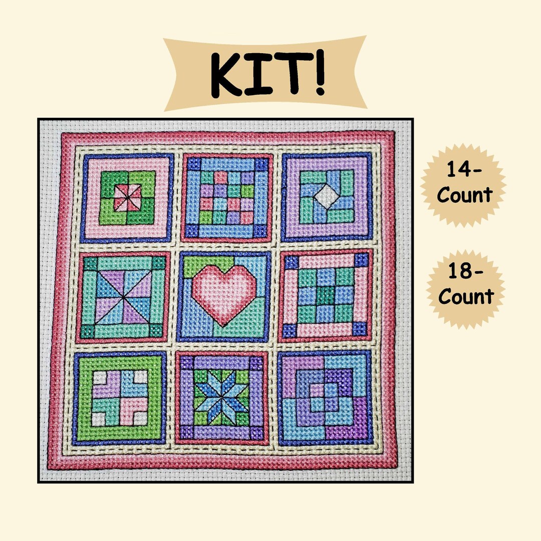 Cotton Candy Quilt Blocks Cross Stitch Kit DIY or Gift for Craft Quilt