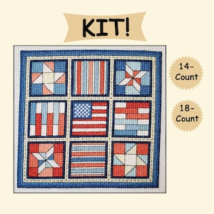 Cross Stitch KIT! Quilt Blocks - Stars and Stripes - quilt cross stitch counted cross stitch