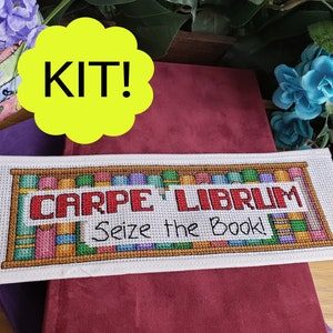 KIT! Cross Stitch Kit - Carpe Librum Bookmark Kit for book lover gift