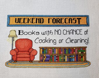 Weekend Forecast Cross Stitch Pattern: Book Lover Design (PDF)