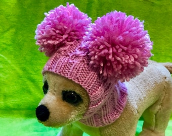 Pet Clothes Winter Snow Hat Pullover Hoodie Hat with Big Pom Poms for Small Dog Hand Knitted Nice Gift