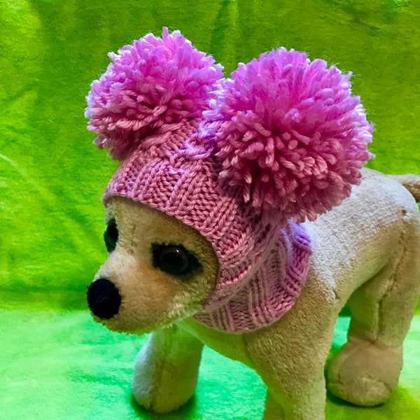 Pet Clothes Winter Snow Hat Pullover Hoodie Hat with Big Pom Poms for Small Dog Hand Knitted Nice Gift