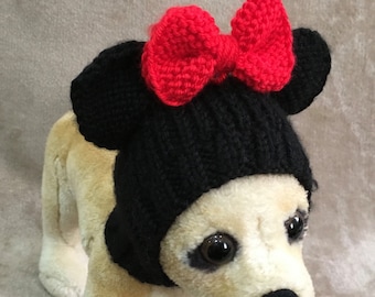 Pet Clothes Apparel Outfit Crochet Minnie Mouse Hoody Snow-Hat  for Small Dog Hand Knitted XS Size Nice Gift