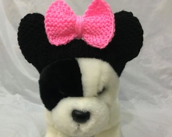 Pet Clothes Knit Headband Minnie Mouse Costume for Small Dog Hand Knitted