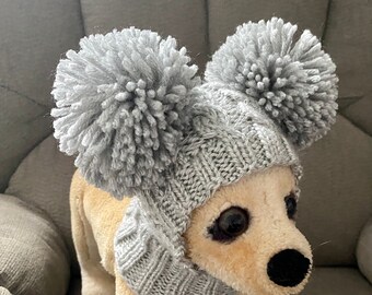 Pet Clothes Apparel Winter Snow Hat Pullover Hoodie Hat with Big Pom Poms  for Small Dog Hand Knitted Nice Gift
