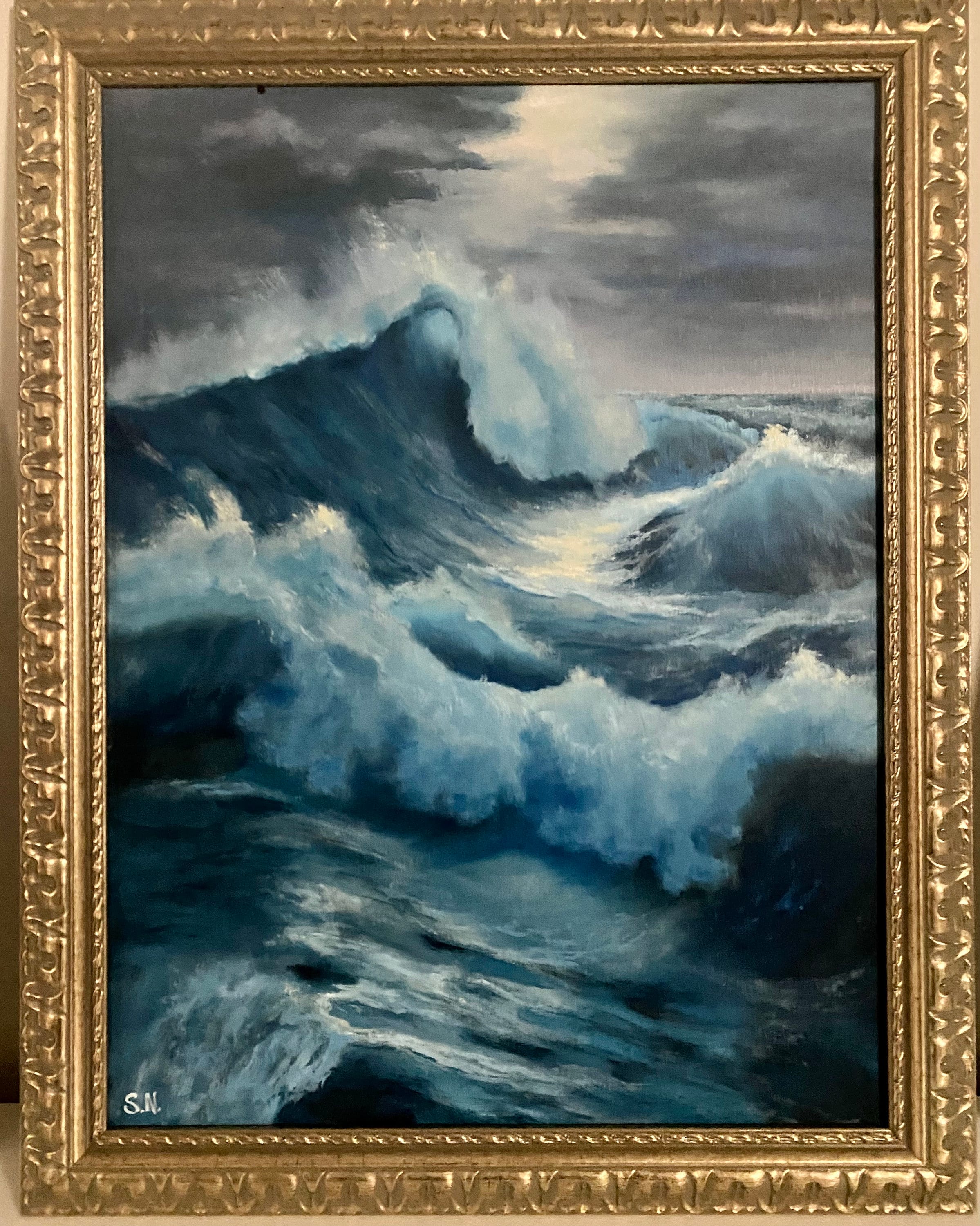 Original Seascape Oil Painting on Canvas: Ocean Storm Art (18x24